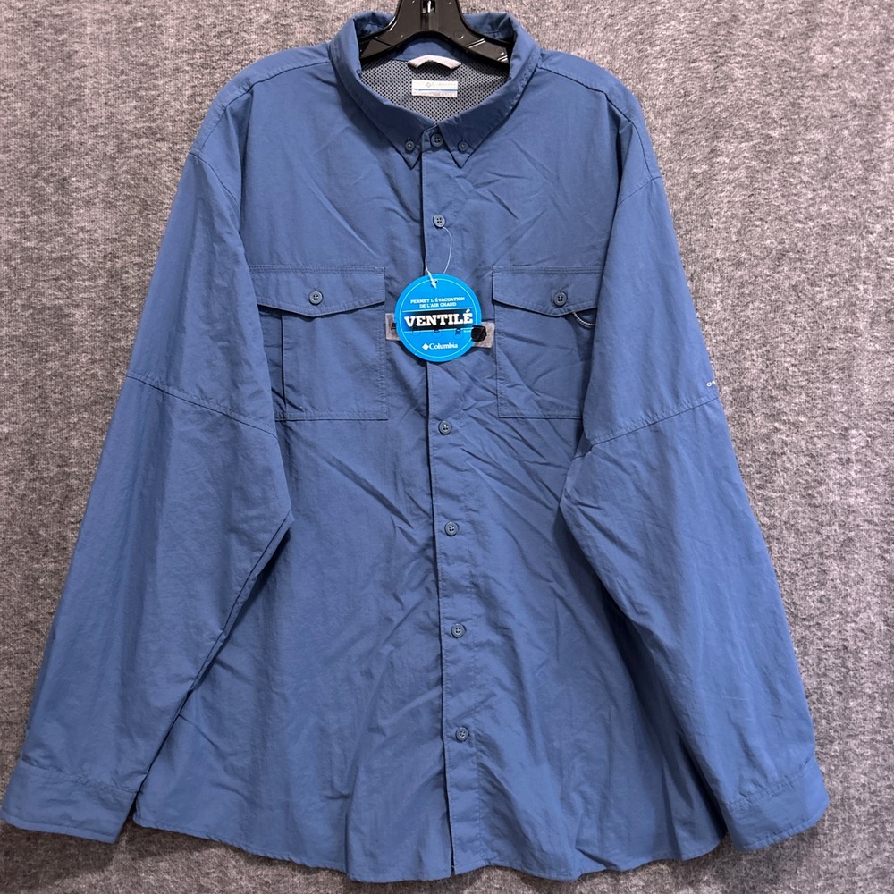 NEW Columbia Glen Meadows Shirt Mens XXL Blue Omni Shade UPF 30 Roll Up Fishing